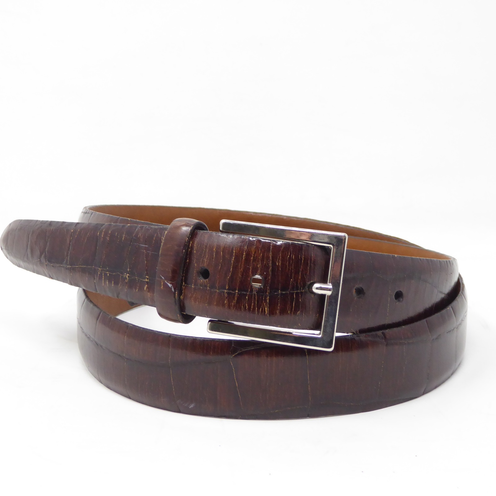 Trafalgar Mens Waist Dress Belt Brown Croc Embossed Cow Leather Size 38